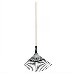 RIBIMEX Balai à Feuille Métal 22 Dents + Manche Bois Verni L. 1,5 M, D. 24mm - Taille: - Couleur: