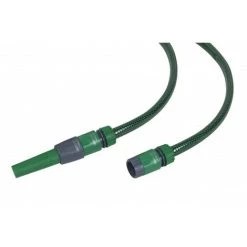 RIBIMEX Batterie Tuyau TUBIDRO Guipe Vert Translucide 15m Diam 15mm + 4 Raccords Et Lance