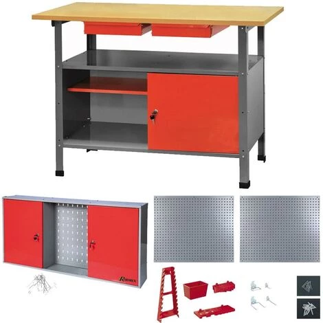 RIBIMEX Etabli Métal Plateau Bois 60 X 120 Avec Armoire De Rangement Et Panneaux Muraux Perforés 4 RIBIMEX Etabli Métal Plateau Bois 60 X 120 Avec Armoire De Rangement Et Panneaux Muraux Perforés – Image 2